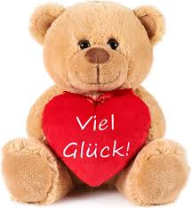 Osito de Peluche con Corazón Rojo - Viel Glück - 25 cm