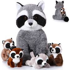Conjunto de 5 Tiernos Mapaches de Peluche Harrycle