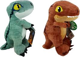 Peluches Jurassic World: Velociraptor y T-Rex Suaves de 20cm