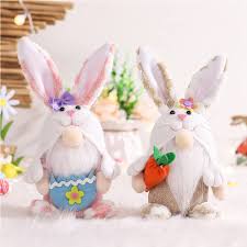 Juego de 2 Gnomo de Pascua: Decoración Conejo