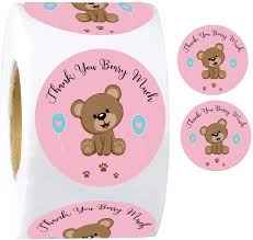 Pegatinas de Oso Rosa Beary Mucho - 250 Etiquetas de Agradecimiento