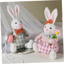 Conjunto de Conejos de Pascua de Peluche - Decoración Festiva