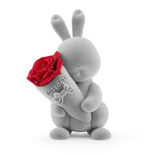 Rosa Eterna con Dulces Conejitos Rosados