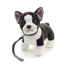 Uni-Toys: Bulldog Francés de Peluche Blanco y Negro con Correa - 25 cm