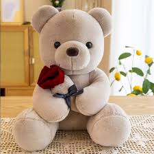 Osito de Peluche Tierno con Rosa - 25 cm