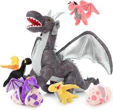 Dragón Gris de Peluche con 4 Bebés - MorisMos 55cm
